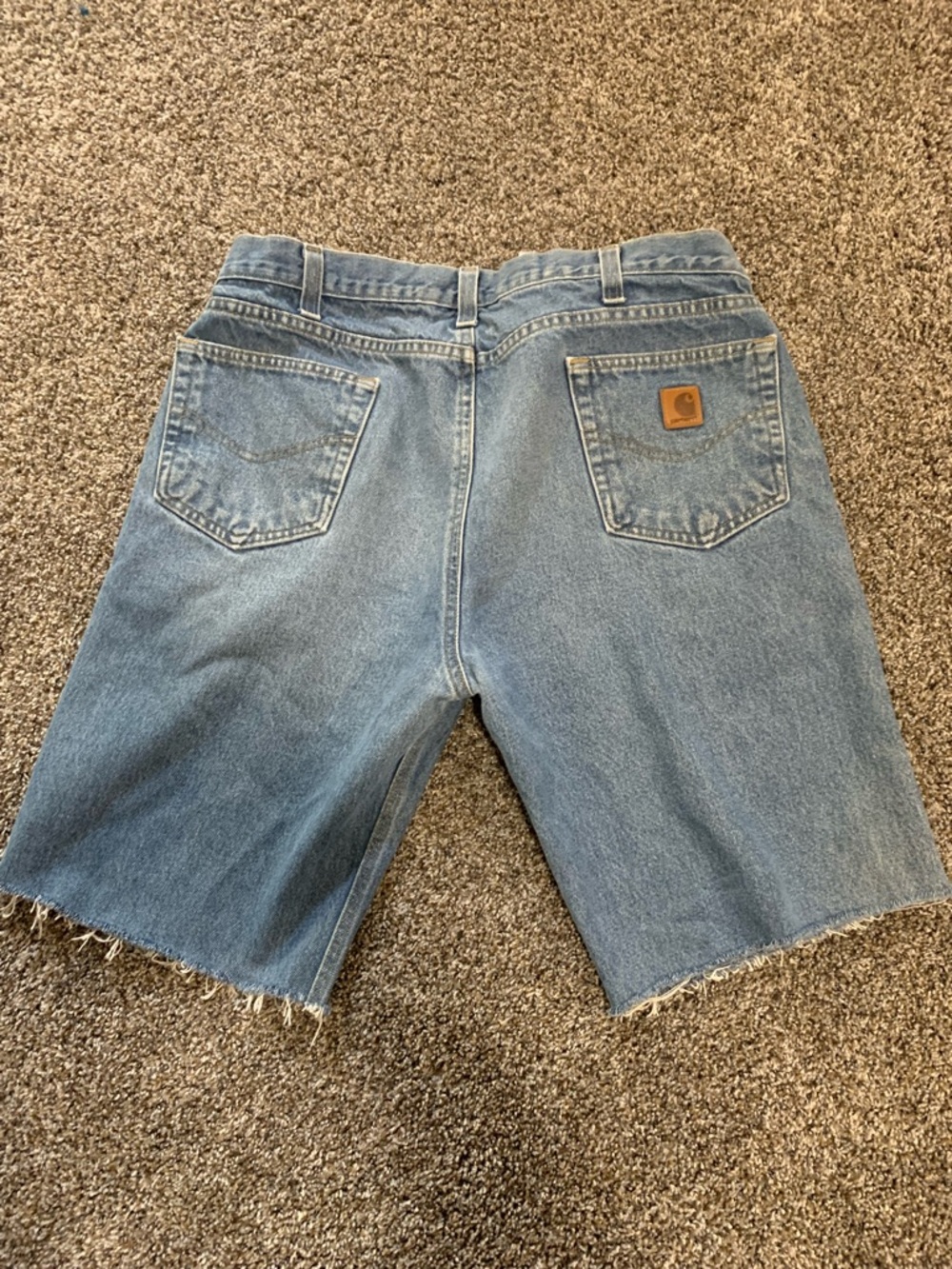 Carhartt Light Blue Denim Jeans cut to shorts with Brass Hardware
